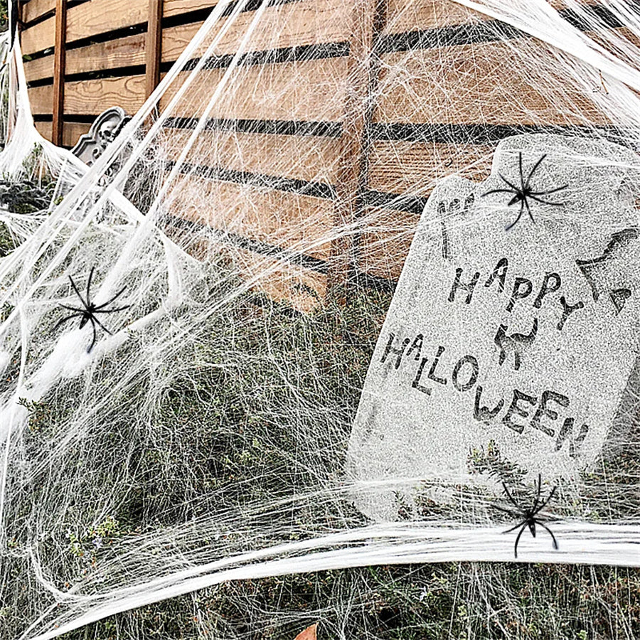 Stretchy Halloween Spider Web – Artificial White Cobweb Decoration for Haunted Houses, Scary Party Scenes, Indoor Displays and Outdoor Spooky Decor