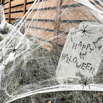 Stretchy Halloween Spider Web – Artificial White Cobweb Decoration for Haunted Houses, Scary Party Scenes, Indoor Displays and Outdoor Spooky Decor