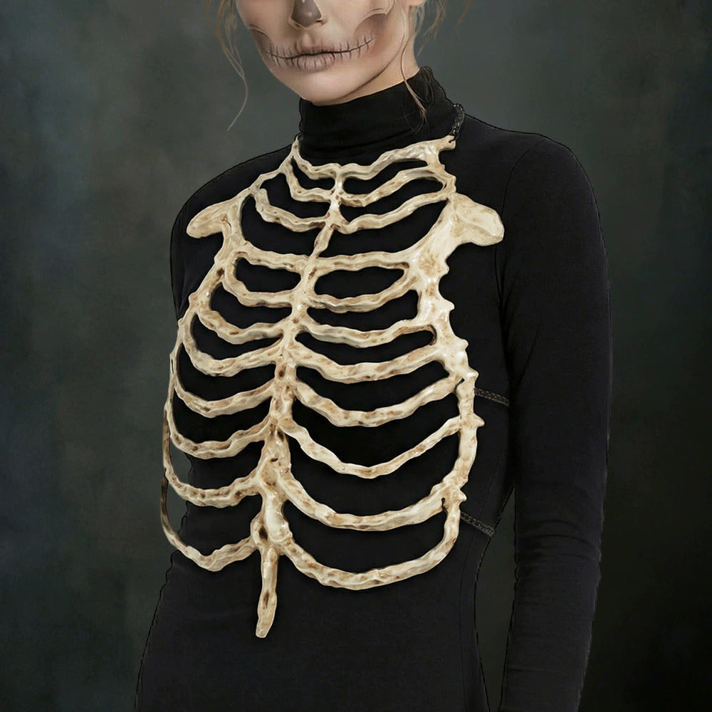 Halloween Skeleton Chest Prop – Hollow Skull and Breastbone Frame Costume Accessory for Cosplay, Haunted Parties, Performances and Spooky Holiday Decor