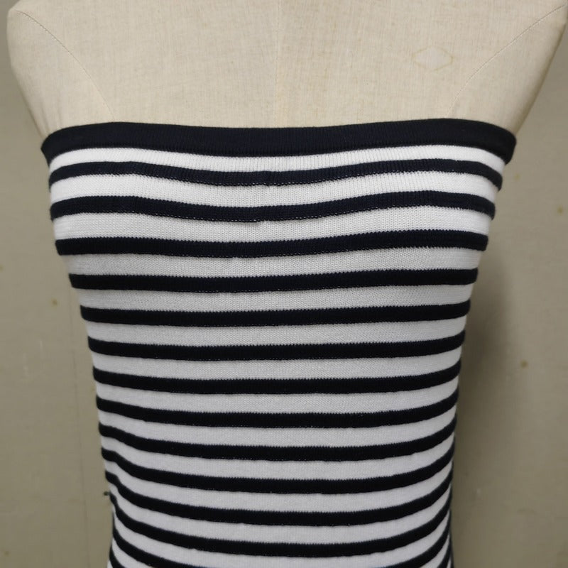 Striped Knit Strapless Maxi Dress – Sexy Backless A-Line Summer Gown for Women, Holiday Parties, Vacations and Chic Streetwear Styling
