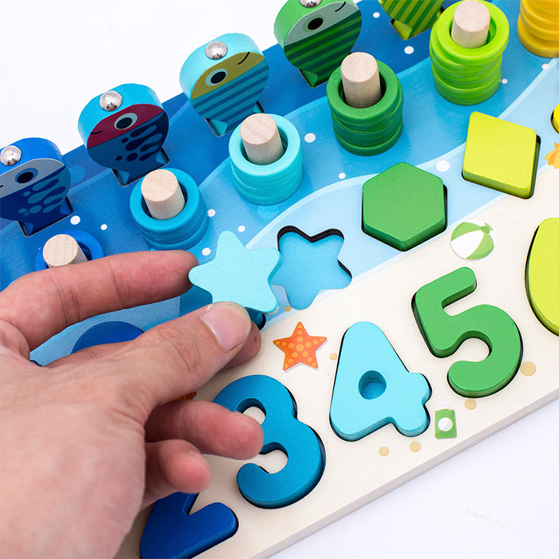 Montessori Magnetic Fishing Puzzle – Wooden Preschool Learning Toy for Number, Shape and Arithmetic Matching, Fine Motor Skills Educational Game