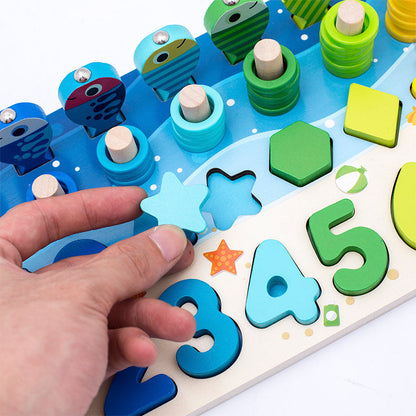 Montessori Magnetic Fishing Puzzle – Wooden Preschool Learning Toy for Number, Shape and Arithmetic Matching, Fine Motor Skills Educational Game