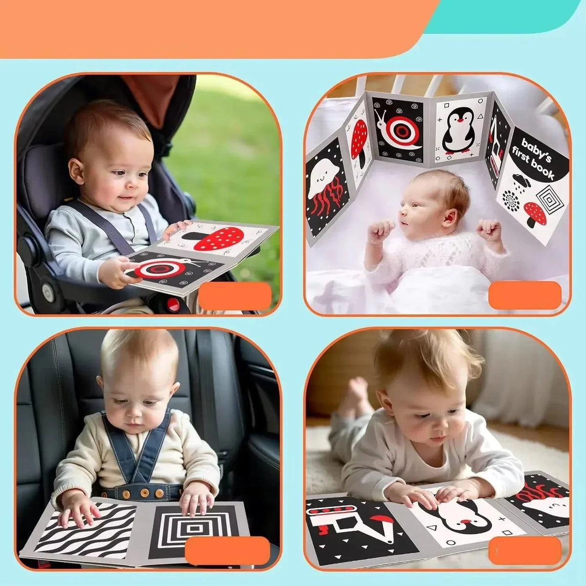 High Contrast Baby Book - Black and White Visual Stimulation Toy for Infant Sensory Development and Learning