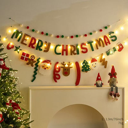 LED Christmas DIY Hanging Banner Lights – Handmade String Flag with Holiday Pendants for Home Backgrounds, Parties & Merry Xmas Décor