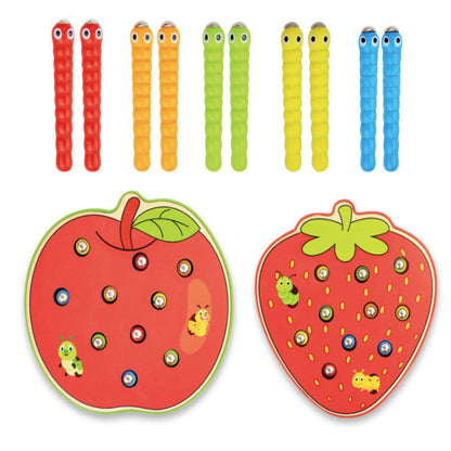 Wooden Fruit Catch Worm Game – Interactive Kids Toy for Fine Motor Skills, Hand-Eye Coordination, Pretend Play and Early Learning