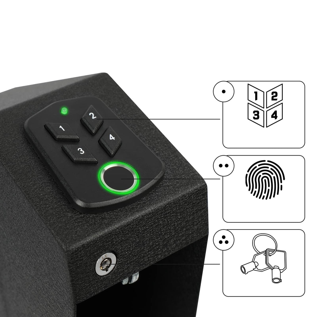 Fingerprint Gun Safe Box – 3-in-1 Anti-Theft Pistol Lock Box with Password, Key Access & Portable Security Protection