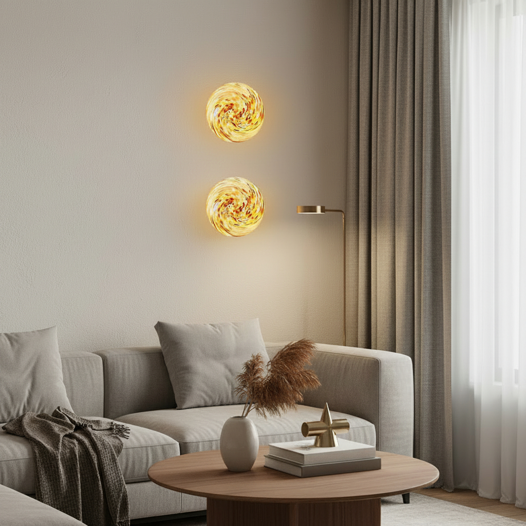 Stained Glass Globe Wall Lamp – Concealed-Base Round Ball Sconce for Bedrooms, Bedside Areas, Living Rooms and Warm Artistic Ambience