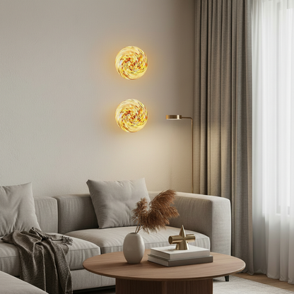 Stained Glass Globe Wall Lamp – Concealed-Base Round Ball Sconce for Bedrooms, Bedside Areas, Living Rooms and Warm Artistic Ambience