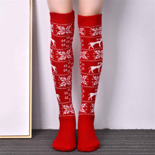 Women’s Christmas Knit Over-Knee Socks – Warm Cotton Winter Stockings, Trendy 2025 Holiday Accessories for Festive Outfits, Lounge Wear, and Seasonal Fashion