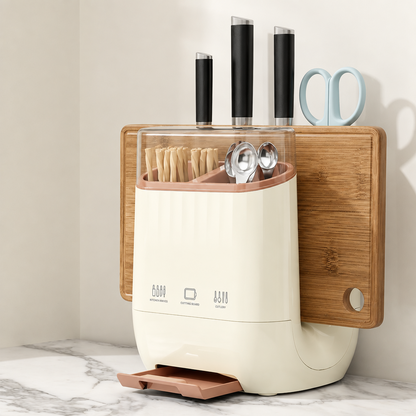 Countertop Knife and Cutting Board Organizer – Drainable Kitchen Storage Rack with Chopstick Holder for Neat, Space-Saving Utensil and Board Organization