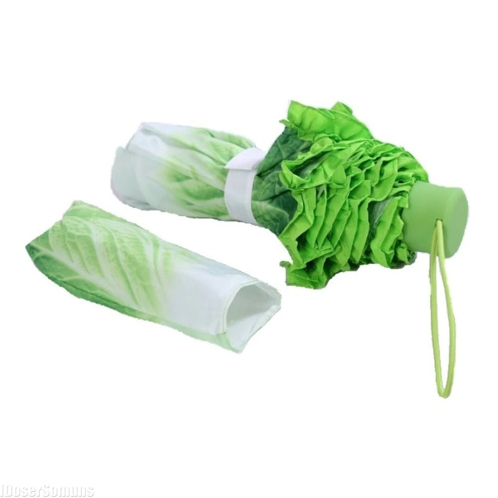 Creative Cabbage Umbrella – Funny Lettuce-Inspired Folding Parasol with UV and Rain Protection for Beach Trips, Travel, Novelty Gifts and Everyday Fun