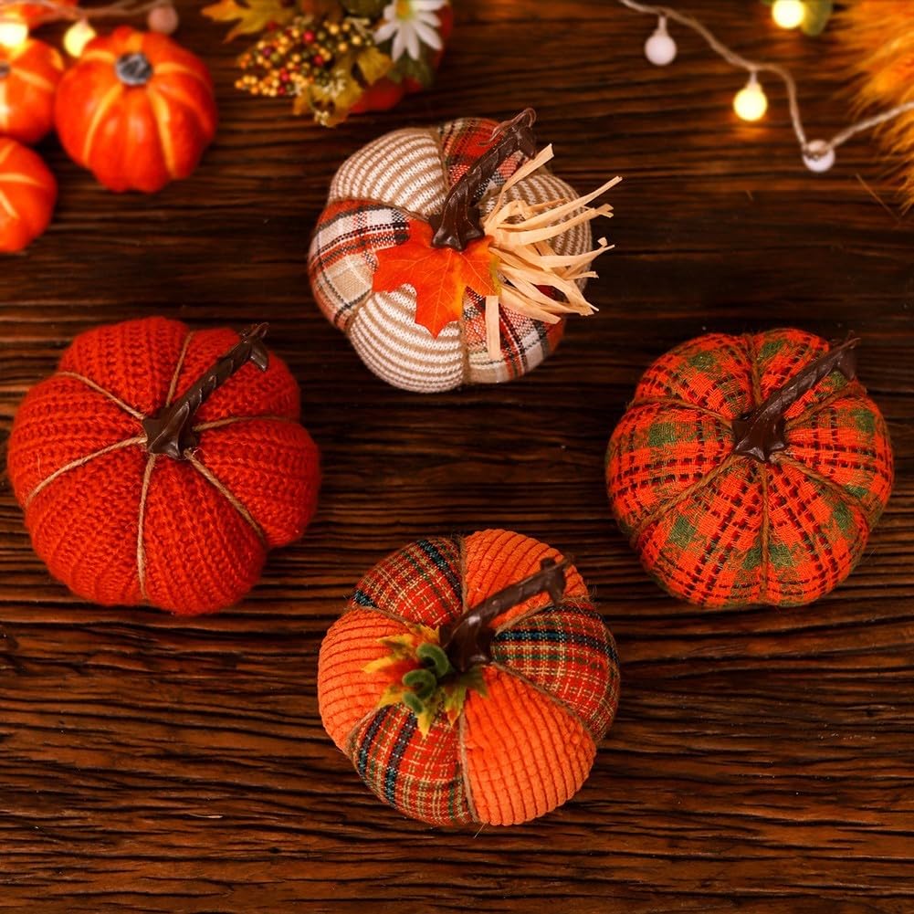 Mini Fabric Pumpkin Décor Set – Artificial Fall Pumpkins for Halloween Parties, Thanksgiving Tables, Autumn Centerpieces & Seasonal Home Decorations