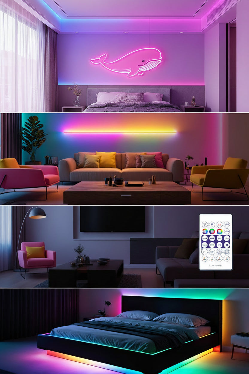 Fluffy Velvet RGB Neon Tube Light – 360° WS2812B USB LED Strip with Bluetooth Remote for Waterproof Ambient Home Decor