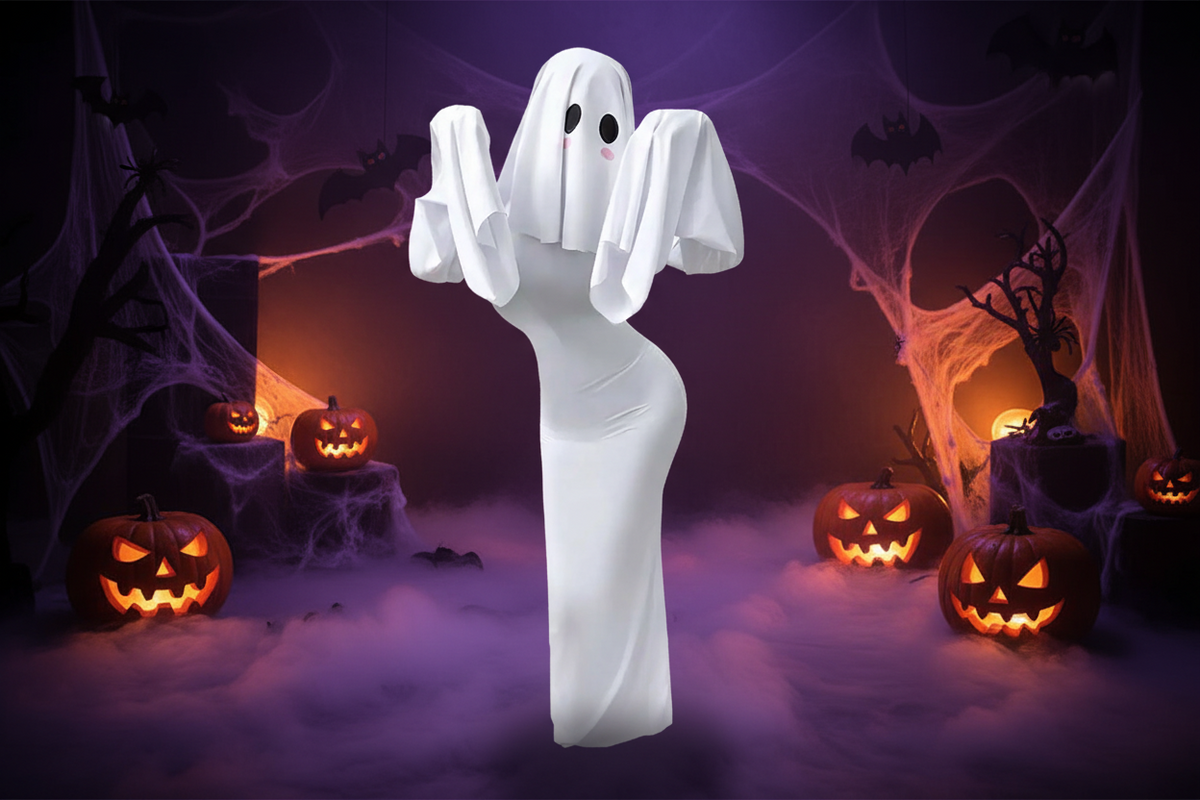 Anime Ghost Bride Costume – Cute White Fitted Dress with Mask for Women, Halloween Carnival Cosplay, Parties and Spooky Character Styling