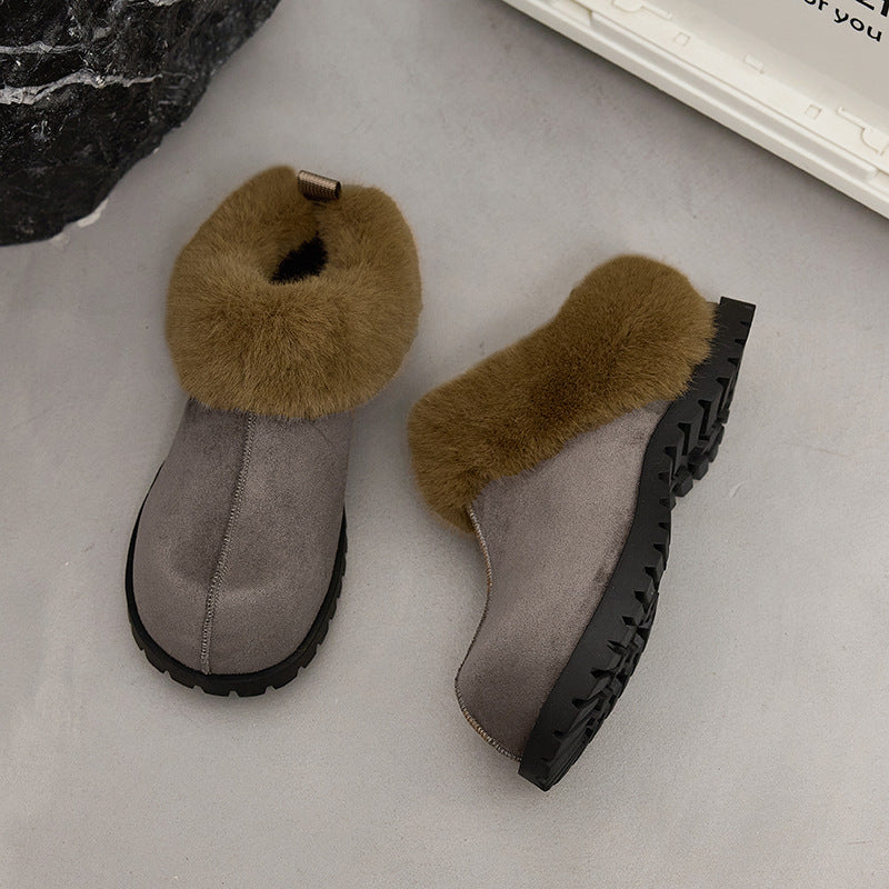 Women's Plush Platform Slippers – 2026 Autumn Winter Flannel Closed Toe Shoes with Warm Lining, Non Slip Sole and Retro Style