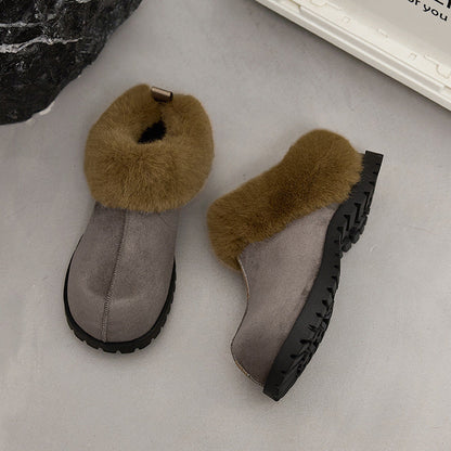 Women's Plush Platform Slippers – 2026 Autumn Winter Flannel Closed Toe Shoes with Warm Lining, Non Slip Sole and Retro Style