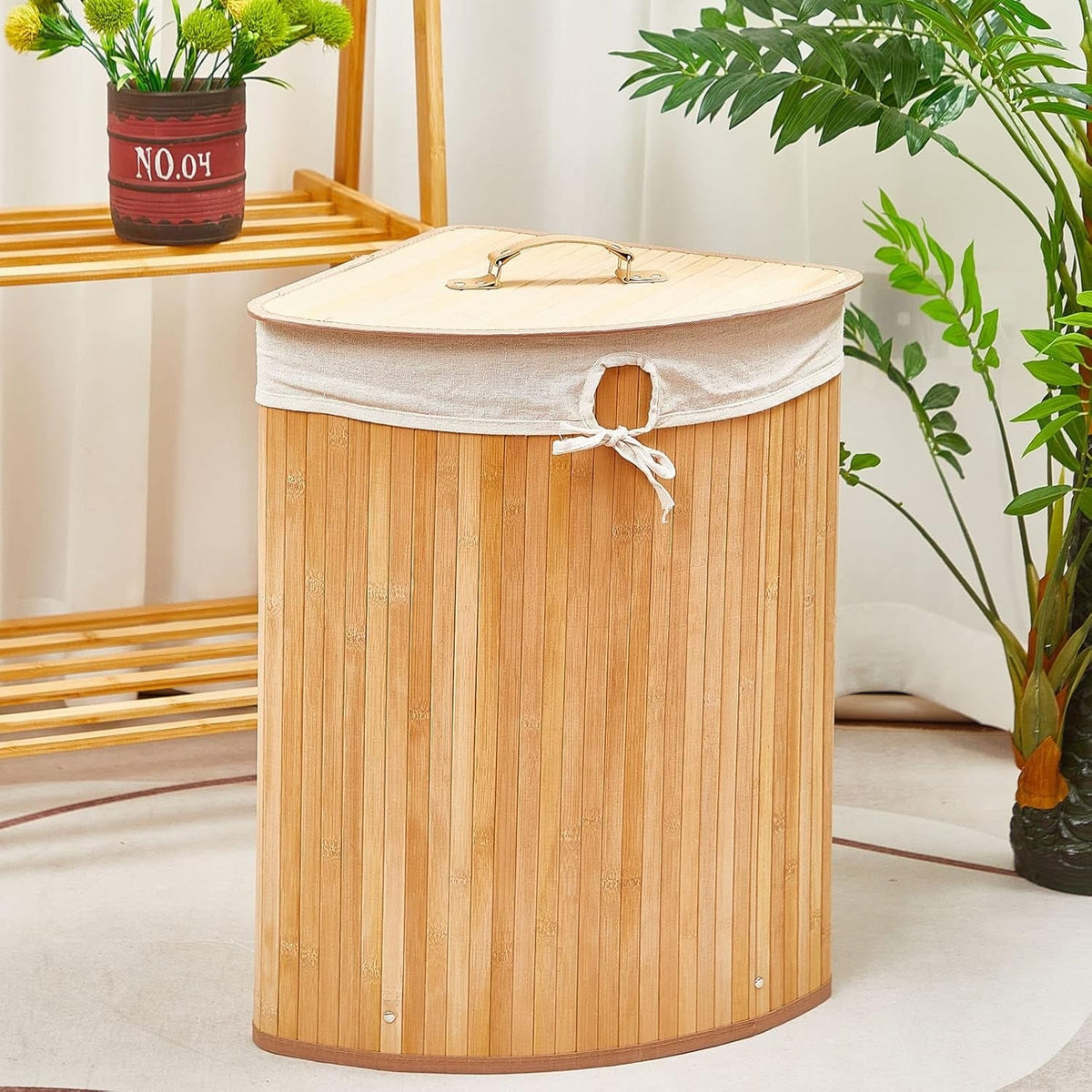 Bamboo Woven Laundry Basket with Lid – Large Foldable Dirty Clothes Hamper for Home Storage