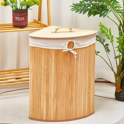 Bamboo Woven Laundry Basket with Lid – Large Foldable Dirty Clothes Hamper for Home Storage