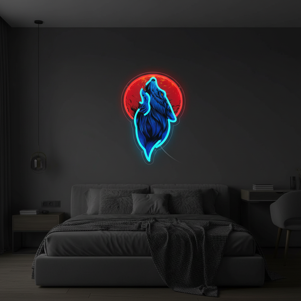 Blue Wolf Head Neon Sign – Cool Anime LED Wall Decor for Game Rooms, Bars, Clubs and Bedrooms with Personalized Gaming Style
