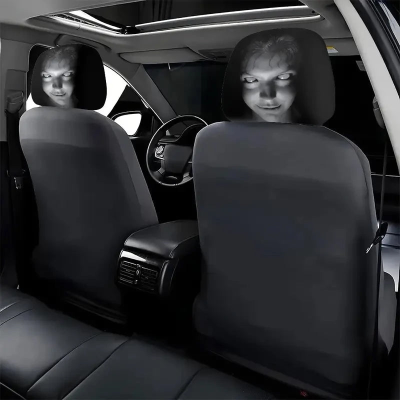 Scary Halloween Car Headrest Cover – Printed Creepy Face Seat Protector for Funny Vehicle Decorations, Haunted Themes and Spooky Seasonal Styling