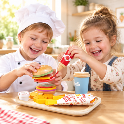 Wooden Pizza Fruit and Vegetable Play Set – Pretend Kitchen Food Toys for Kids, Roleplay Learning and Imaginative Cooking Adventures