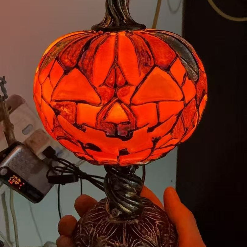 LED Jack-O-Lantern Pumpkin Lamp – Spooky Resin Halloween Table Light for DIY Holiday Decor, Parties, Home Displays and Haunted Atmosphere