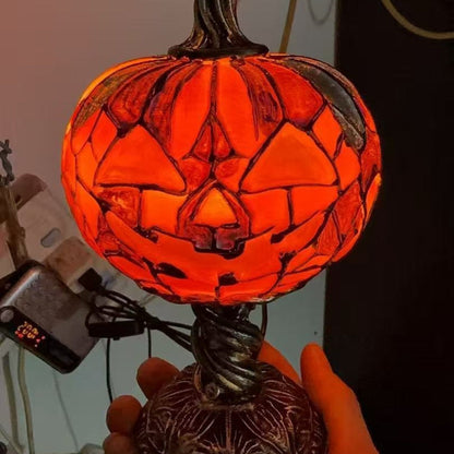 LED Jack-O-Lantern Pumpkin Lamp – Spooky Resin Halloween Table Light for DIY Holiday Decor, Parties, Home Displays and Haunted Atmosphere