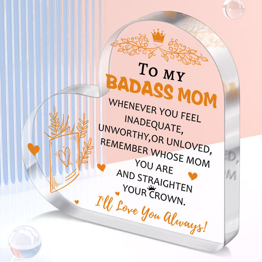 Acrylic Mom Plaque Decor – Heartfelt Inspirational Message Gift for Mother from Son Daughter, Elegant Desk Decoration for Birthday Thanksgiving