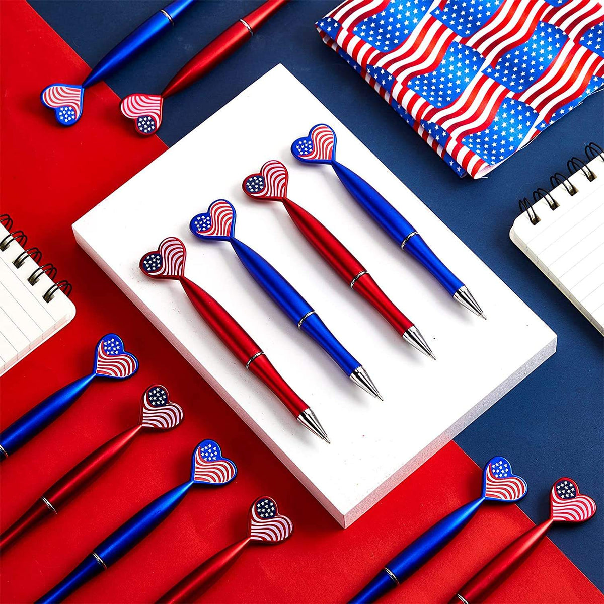 28pcs Flag Pens Independence Day Gift Patriotic Retractable 1.0mm Black Ink Ballpoint Pens