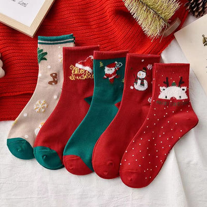 Cotton Christmas Socks Ornament Set – Pairs Santa & Reindeer Pattern Socks for Kids & Adults, Xmas Gifts, New Year Party Decorations