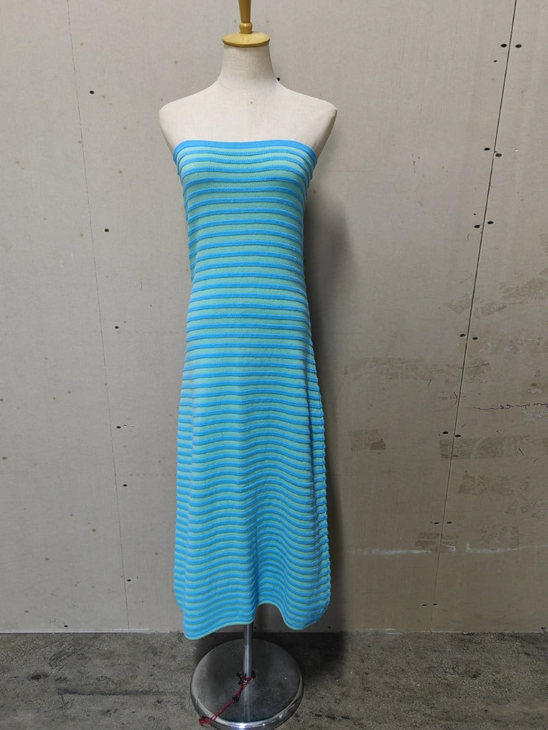 Striped Knit Strapless Maxi Dress – Sexy Backless A-Line Summer Gown for Women, Holiday Parties, Vacations and Chic Streetwear Styling