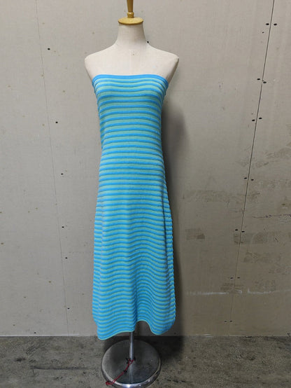Striped Knit Strapless Maxi Dress – Sexy Backless A-Line Summer Gown for Women, Holiday Parties, Vacations and Chic Streetwear Styling