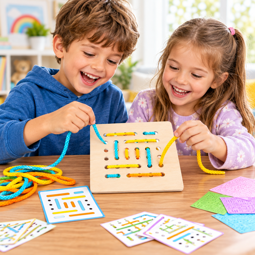 Double Battle Rope Threading Game – Pattern-Matching Educational Toy for Kids with Hand-Eye Coordination, Fine Motor Practice and Competitive Play