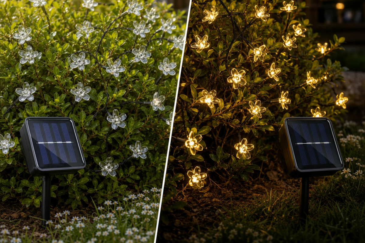 Cherry Blossom Solar String Lights – Romantic Outdoor Fairy Lighting for Gardens, Patios, Balconies, Weddings, Parties and Warm Decorative Ambience