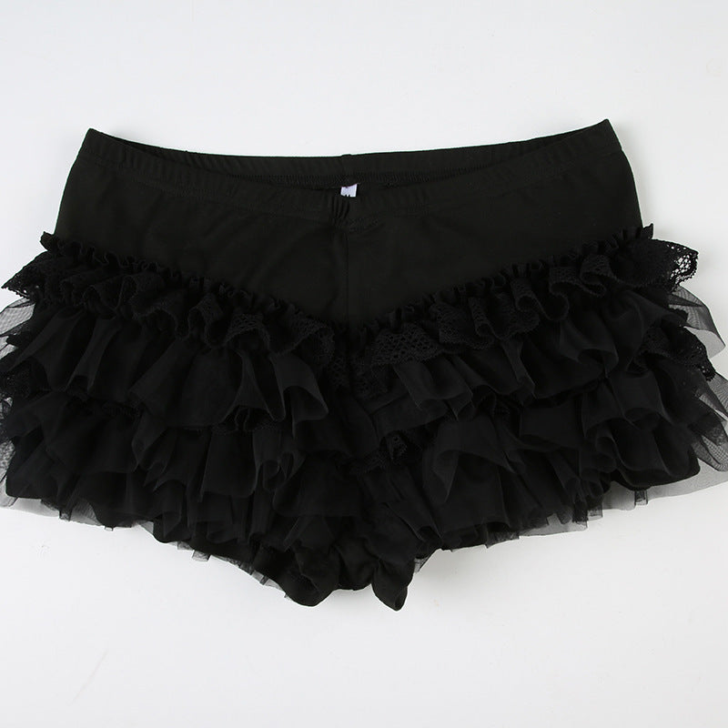 Gothic Lace Ruffle Shorts – Low-Waist Lolita Mini Shorts for Women with Cute Gyaru Aesthetic and Edgy Streetwear Styling