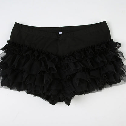 Gothic Lace Ruffle Shorts – Low-Waist Lolita Mini Shorts for Women with Cute Gyaru Aesthetic and Edgy Streetwear Styling