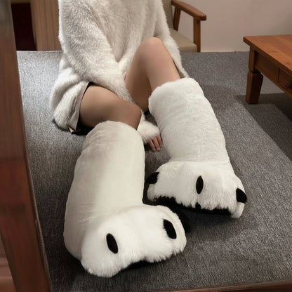 Women's Bear Paw Winter Boots - Plush High Top House Slippers for Cozy Indoor Warmth