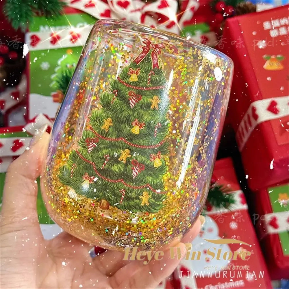 Christmas Double-Layer Glass Cup – Heat-Resistant Tree Mug for Coffee, Milk & Water, Cute Holiday Gift for Friends, Girls & Festive Kitchen Décor