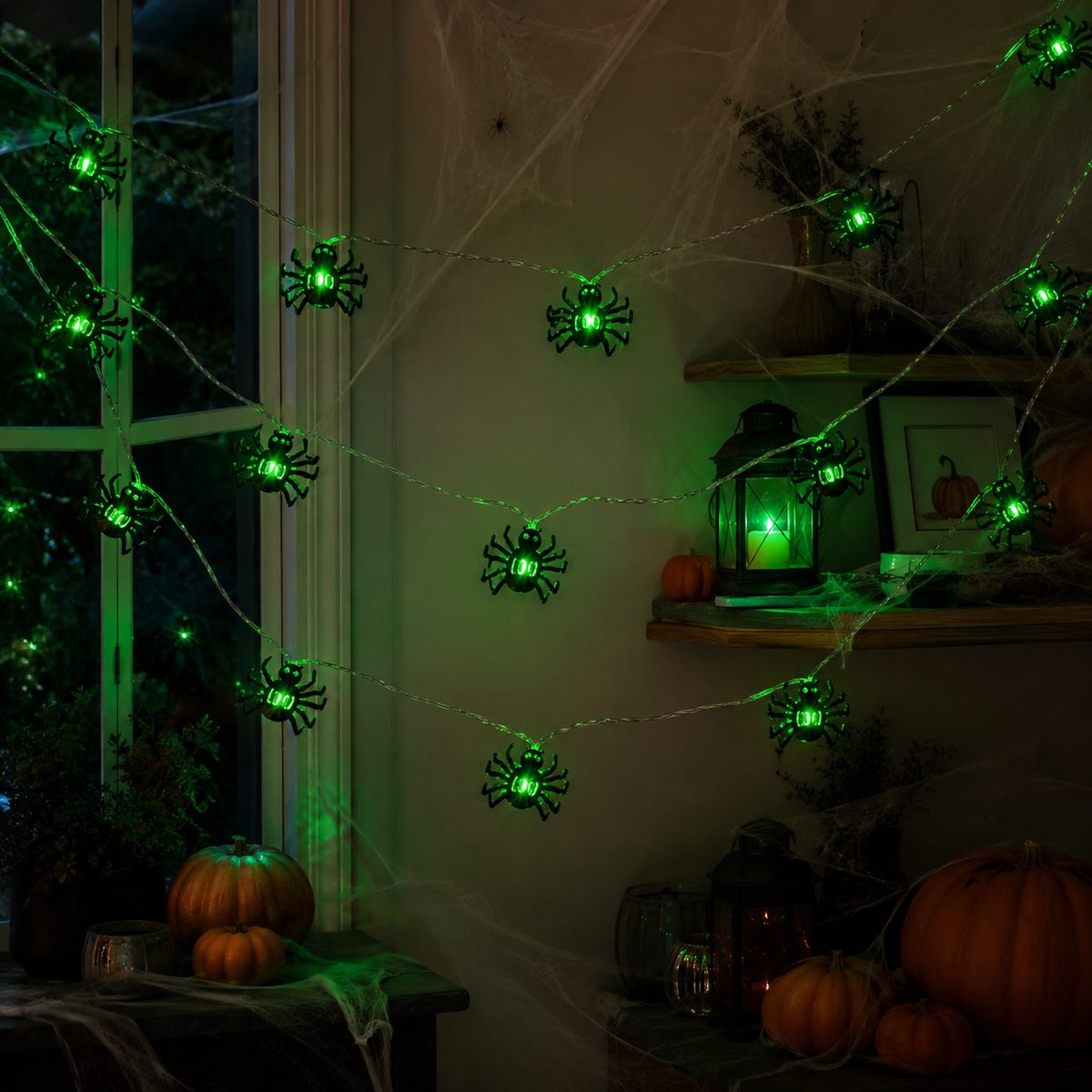 LED Halloween Spider String Lights – Battery-Operated Spooky Hanging Lamps for Gardens, Bedrooms, Parties and Haunted Home Atmosphere Decor
