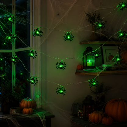 LED Halloween Spider String Lights – Battery-Operated Spooky Hanging Lamps for Gardens, Bedrooms, Parties and Haunted Home Atmosphere Decor