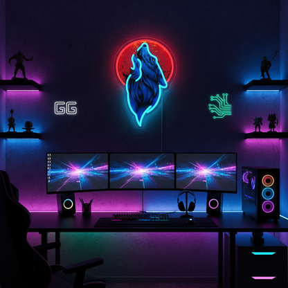 Blue Wolf Head Neon Sign – Cool Anime LED Wall Decor for Game Rooms, Bars, Clubs and Bedrooms with Personalized Gaming Style
