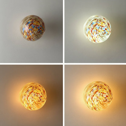 Stained Glass Globe Wall Lamp – Concealed-Base Round Ball Sconce for Bedrooms, Bedside Areas, Living Rooms and Warm Artistic Ambience