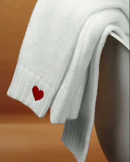 Women's Red Heart Knit Sweater – Long Sleeve Embroidered Pullover Top for Autumn Spring Casual Wear, Couples and Valentine's Gifts