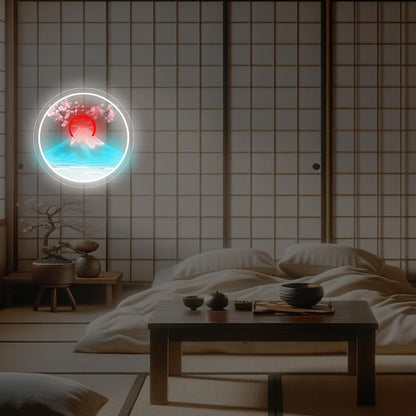 Mount Fuji Sunrise Neon Sign – Japanese Sakura USB LED Wall Decor for Gaming Rooms, Bars, Garages and Bedrooms with Artistic Glow