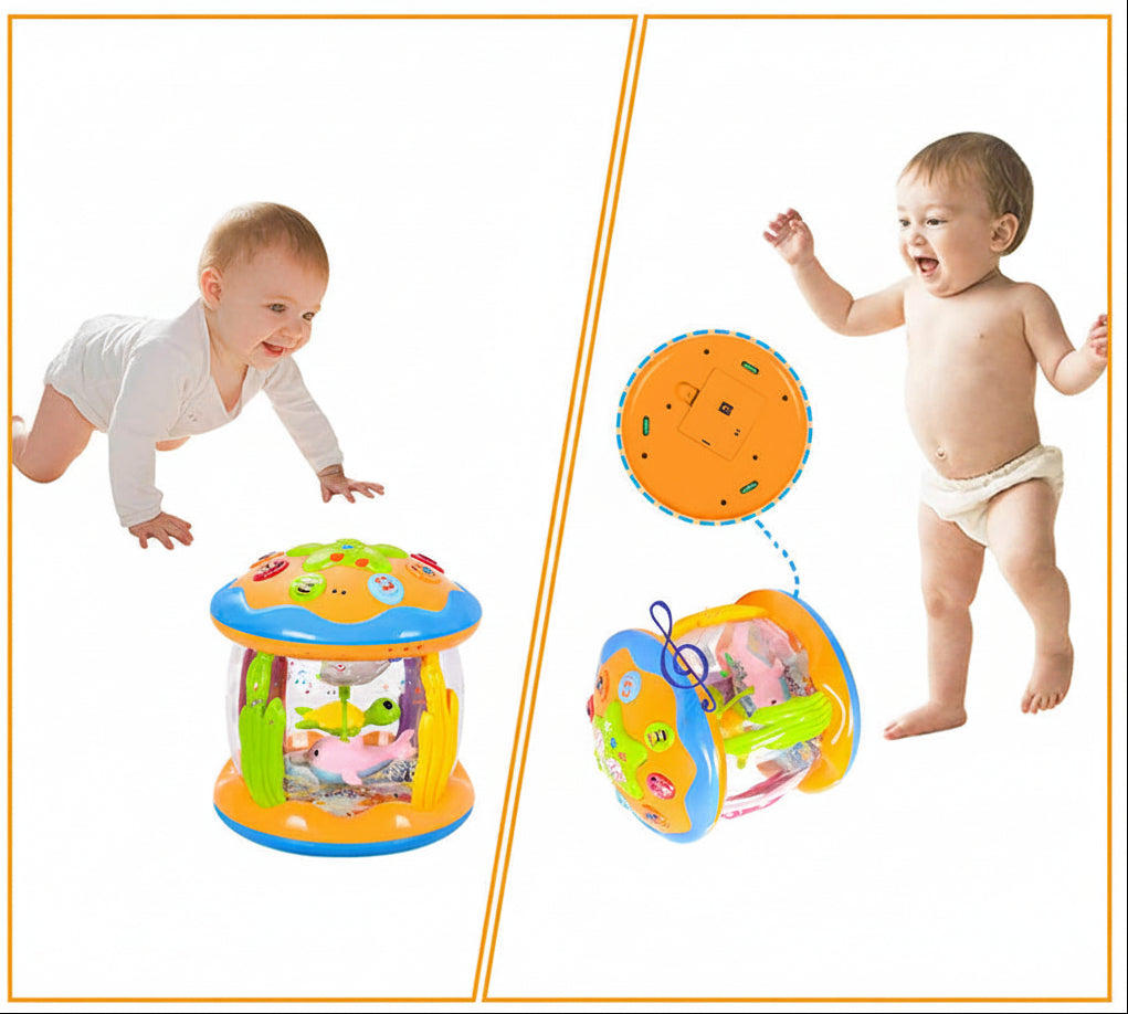 Tummy Time Toy - 4-in-1 Musical Sea Animal Projector for Crawling Practice, Sensory Development and Infant Learning