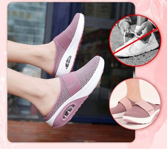 Women’s Orthopedic Air Cushion Walking Shoes – Breathable Slip-On Diabetic Wedge Sneakers with Lightweight Mesh for Comfort & Arch Support