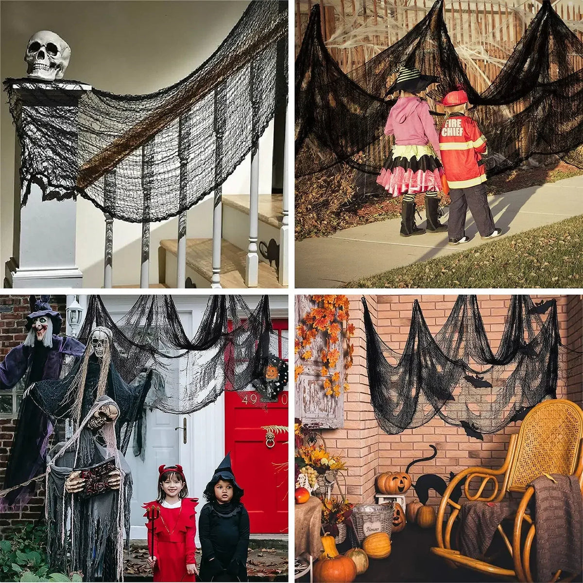 Black Creepy Halloween Gauze – 76x183CM Spooky Cloth Decoration for Windows, Tables, Doors, Haunted Houses and Horror Party Backdrops