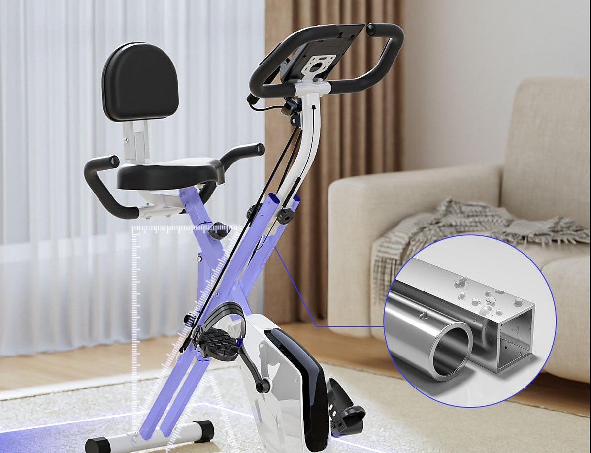 Foldable Exercise Bike – Indoor Stationary Fitness Bicycle with 8 Resistance Levels, Heart Rate Sensors and LCD Workout Display