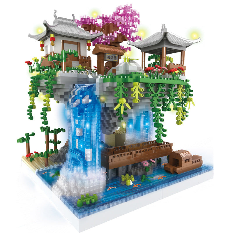 Peach Blossom Garden Building Blocks – 3320 pcs DIY Mini Diamond Brick Tree House Toy with LED Lights for Kids
