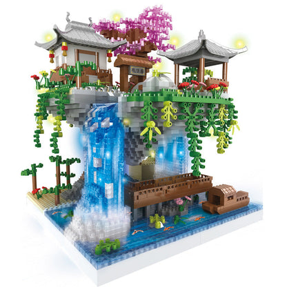 Peach Blossom Garden Building Blocks – 3320 pcs DIY Mini Diamond Brick Tree House Toy with LED Lights for Kids